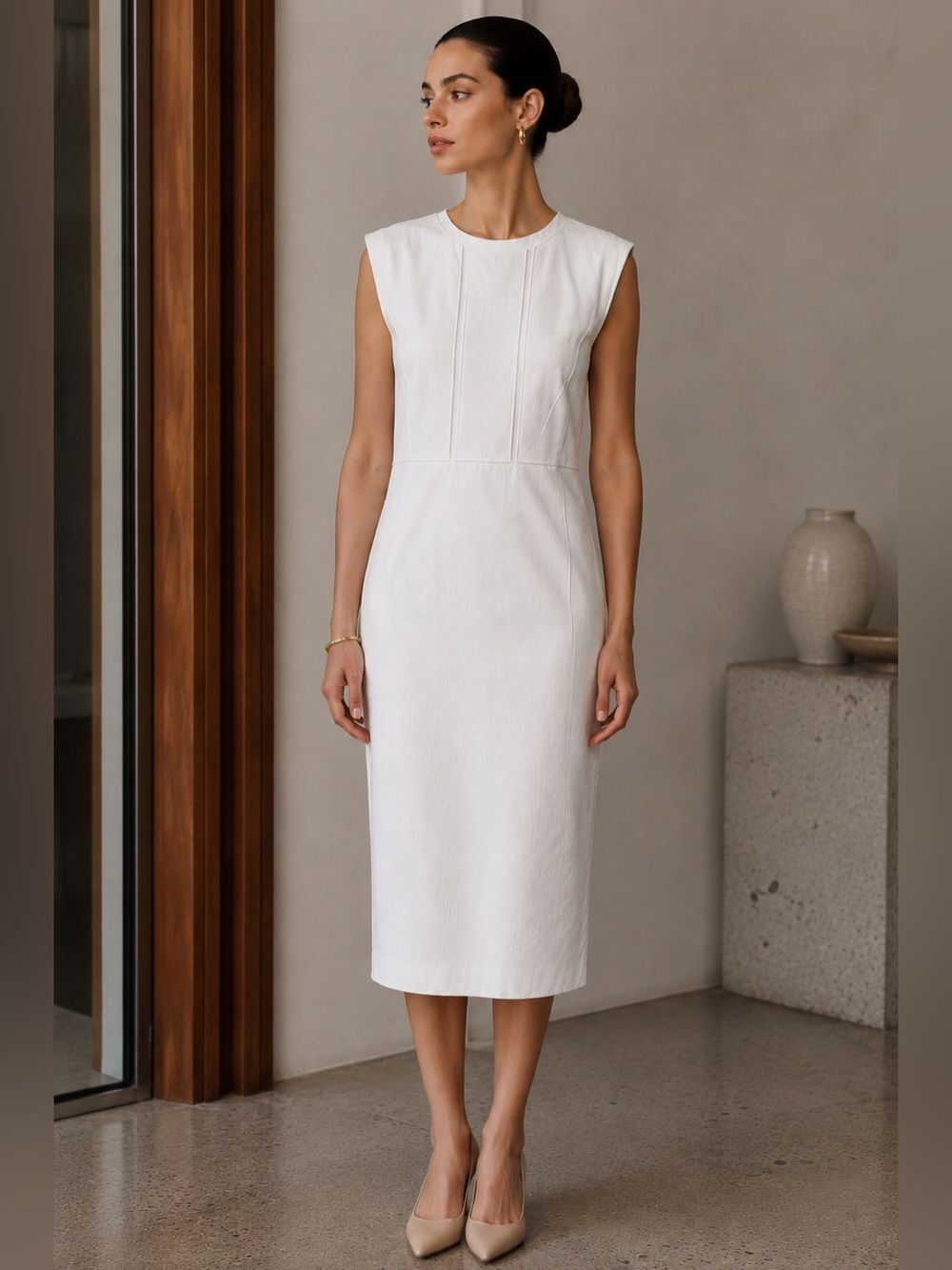 Classiques Entier Silk White Sleeveless Textured Shift Dress 10